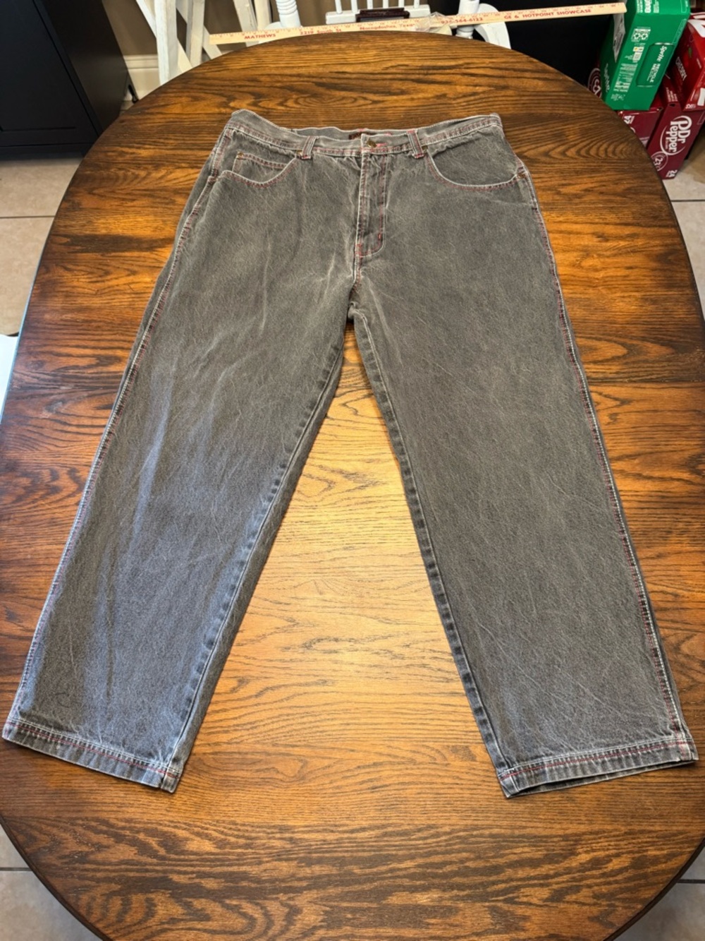 Risk Wide Leg Barrel Jeans 40x32 For Men Black With Red Stitching